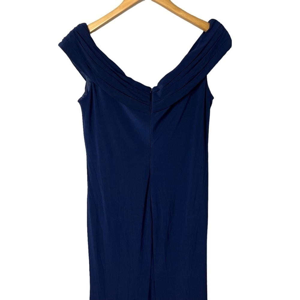 La Femme Ruched Jersey Long Gown Off The Shoulder Blue Size 14 Mother of Bride - Picture 6 of 8